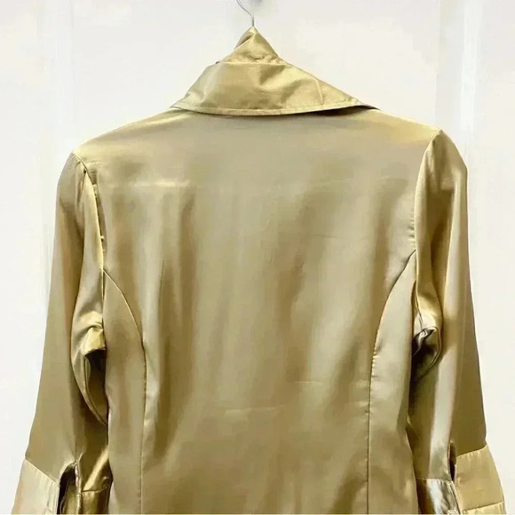 Suzy Shier Wrap Blouse Gold Satin V Neck Tie Waist 3/4 Sleeve Sash  Belt Size XS - Picture 13 of 16